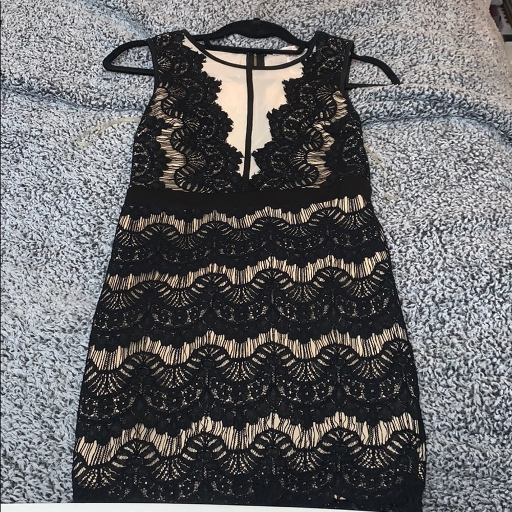 Beautiful black lace/nude bodycon dress